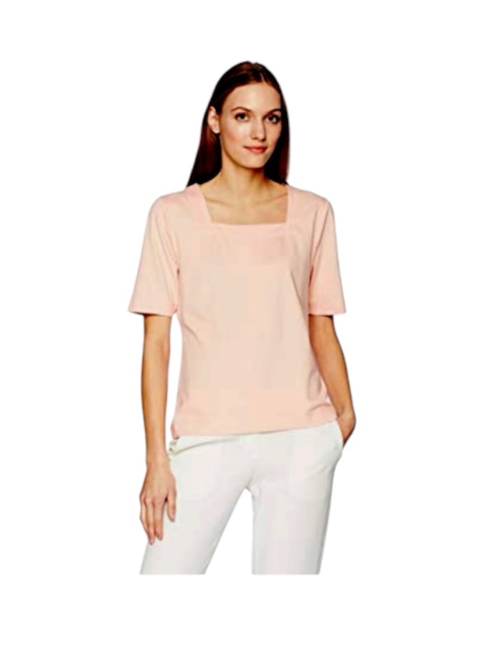 Calvin Klein Square Neck Top Short Sleeve Peach Pink Nude Solid Large
